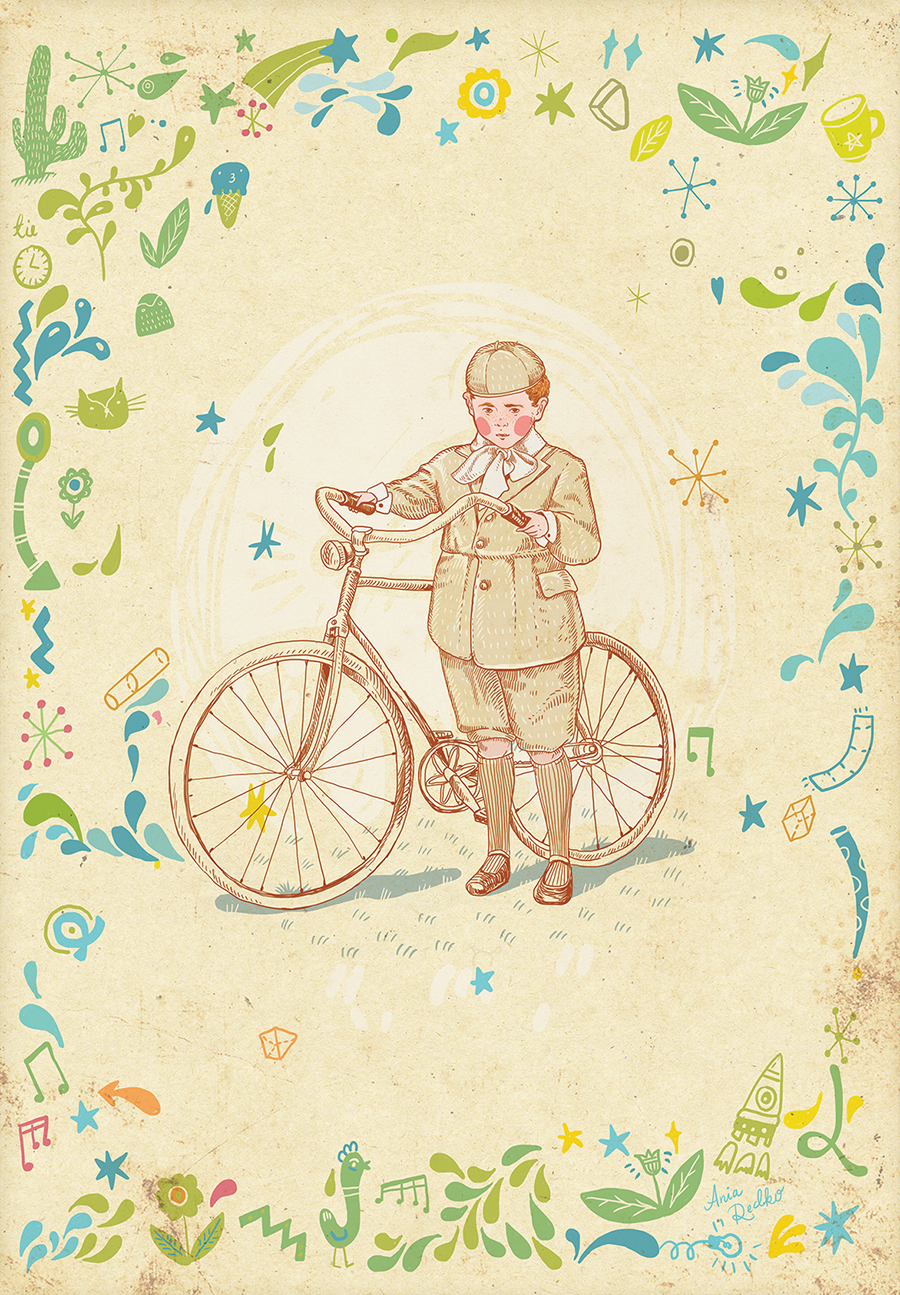 Bike boy vintage postcard