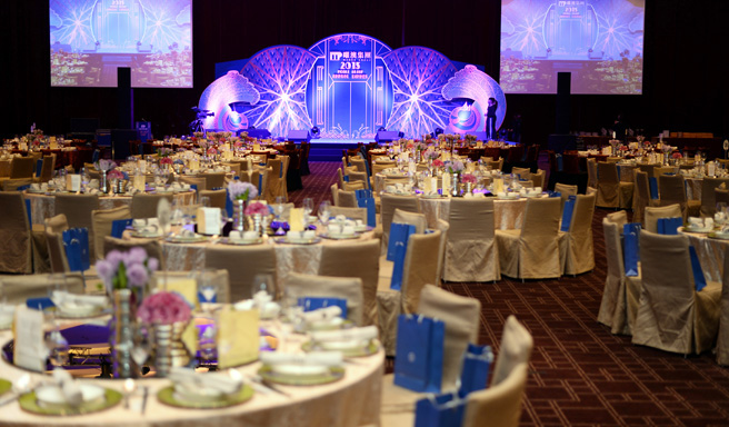 Event dinner chinese peacock luxury grand blue gold arch Stage booth