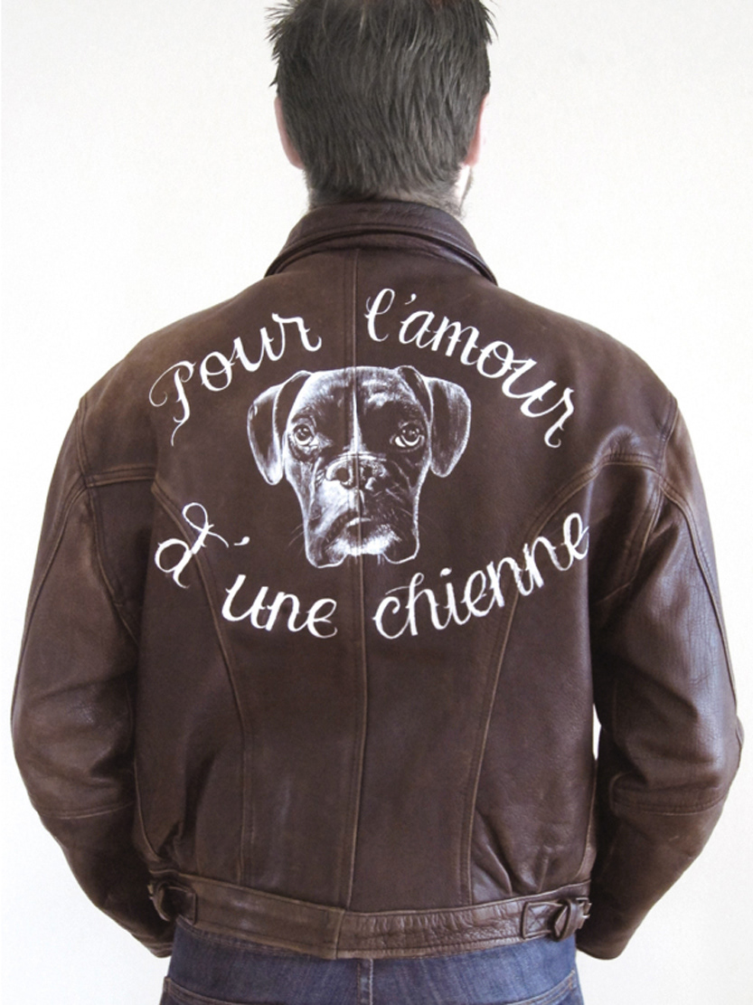 leather jacket lettering acrylic dog textile leather paint