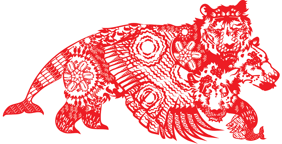 hybrid animal lion cheetah tiger Panda  porpoise imperial lion chinese papercut chinese papercut red graphic print pattern