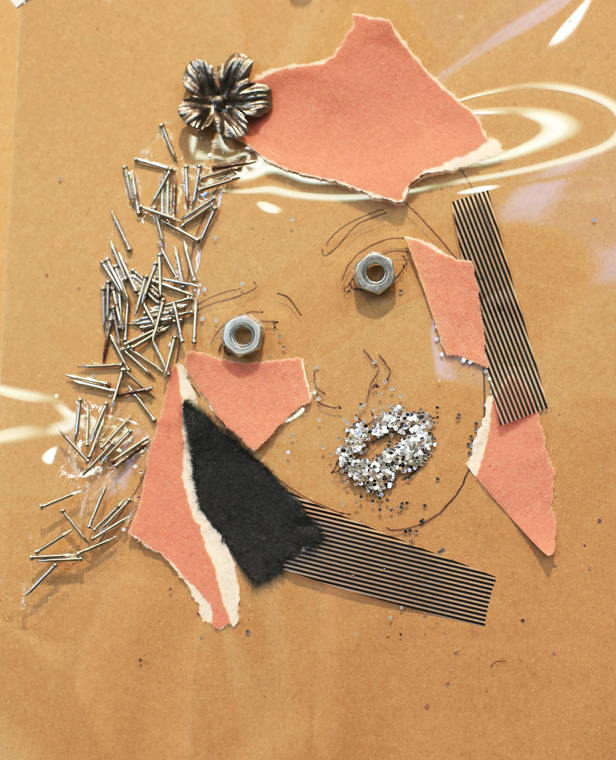 collage self portrait medium risd paper acetate found object