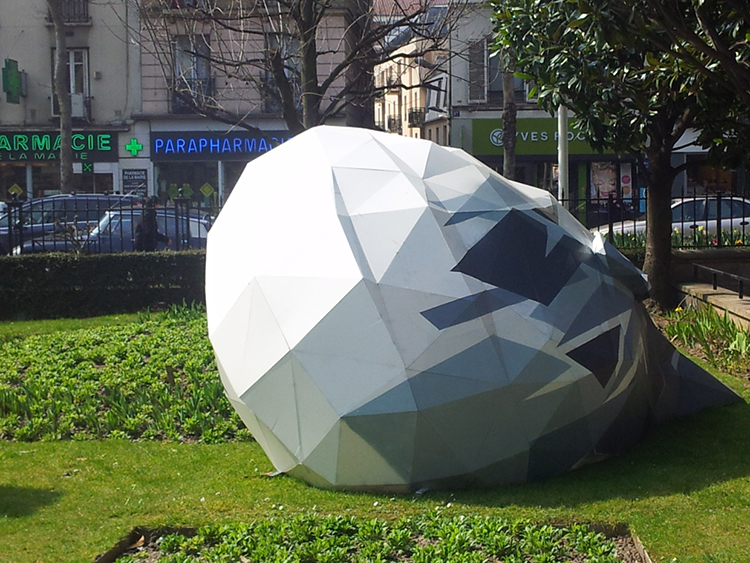 Paris clichy public space women face polygonal Volume police garden geometric minimal plastic 3D fine art installation Character