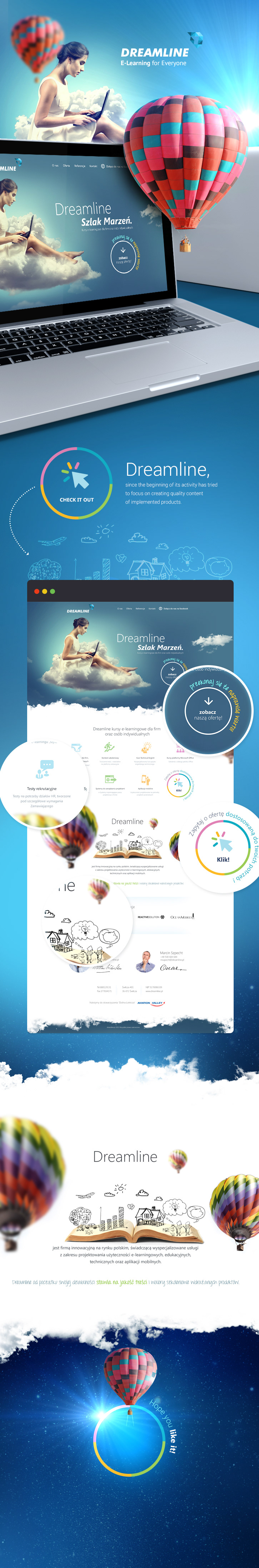 e-learning teach blue clean landing page scroll cloud clouds mobile Web app iPad