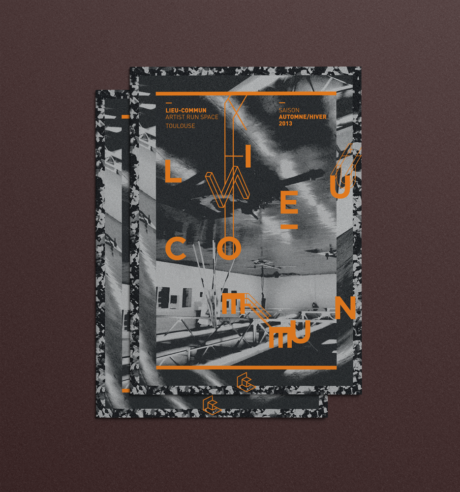 Lieu-Commun galerie espace d'art programme edition grue usine orange gris noir et blanc typo jeux typographiques