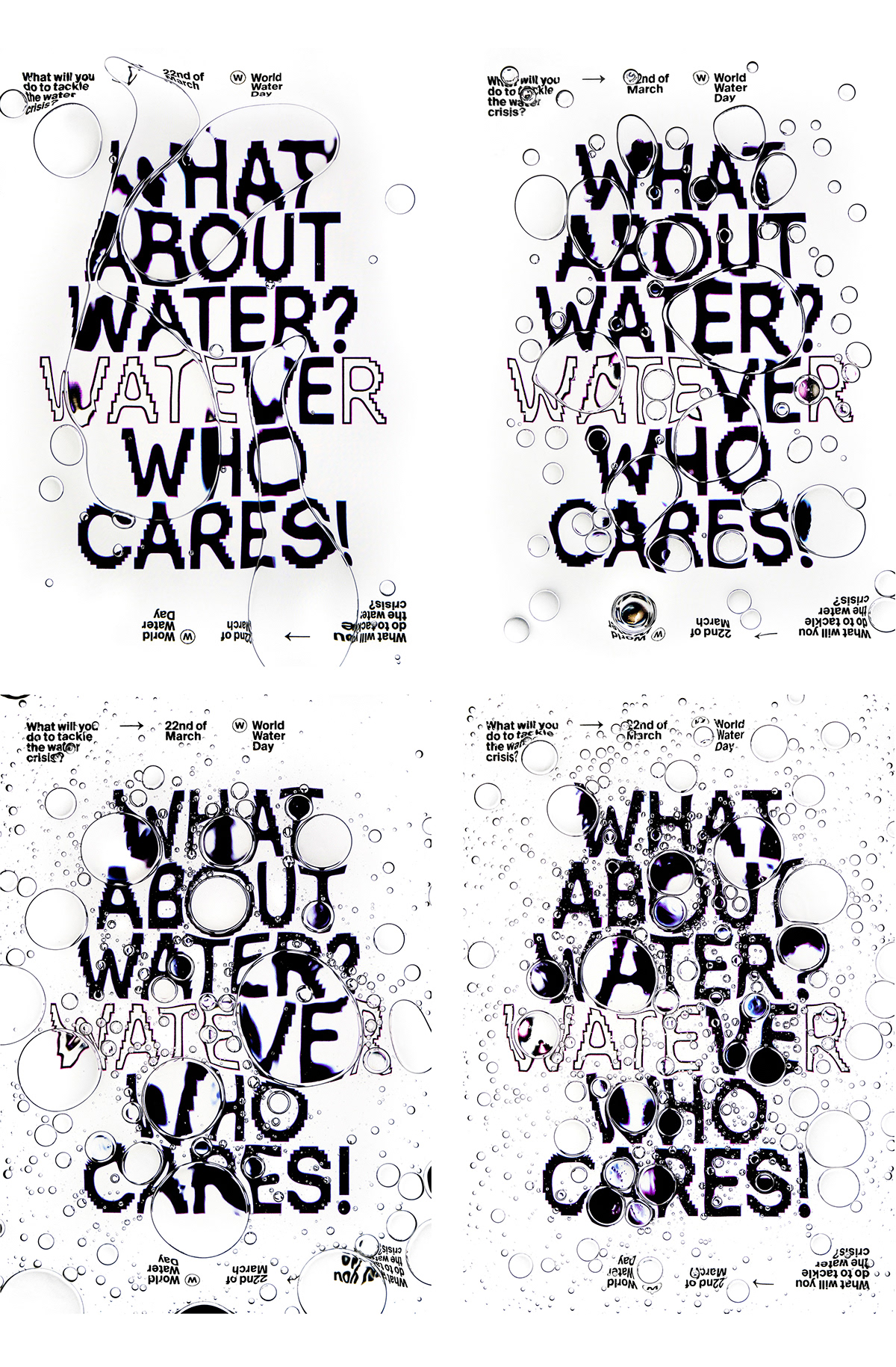 water World Water Day digital poster oil and water distortion typography   reflection artwork bw