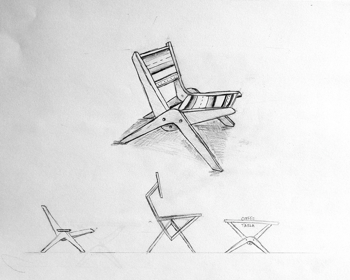 chair sketch midcenturymodern b&w baseball woodwork Mexican furnituredesign
