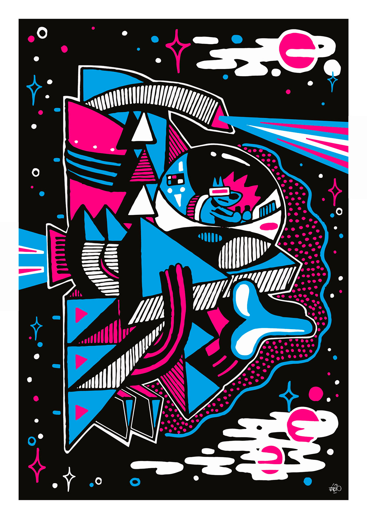 poster Space  espaçonave star geometric abstract Illustation spaceship Ilustração print