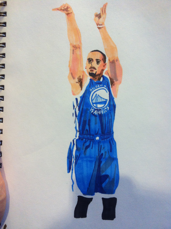 illust Marker coloring color stephan curry NBA basketball golden states golden jersey play shoot curry
