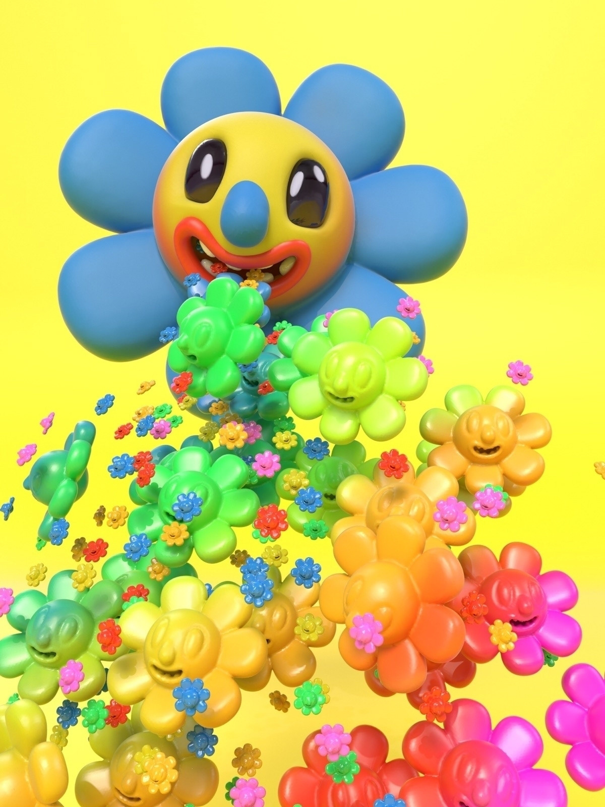 Virtual reality flower 3D Render Digital Art  Character design  spring rainbow kawaii