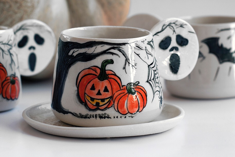 Porselen handmade porcelain Coffee Halloween draw Drawing 