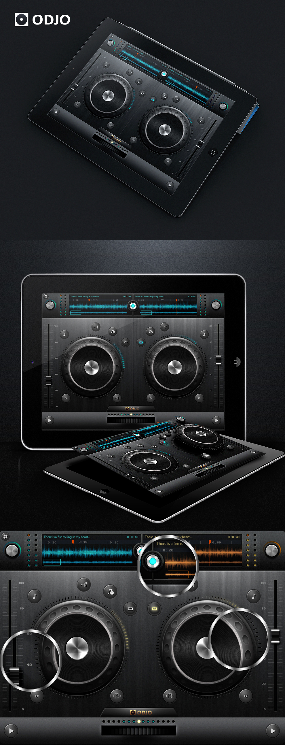 iPad App DJ mixer 3D UI/UX metal