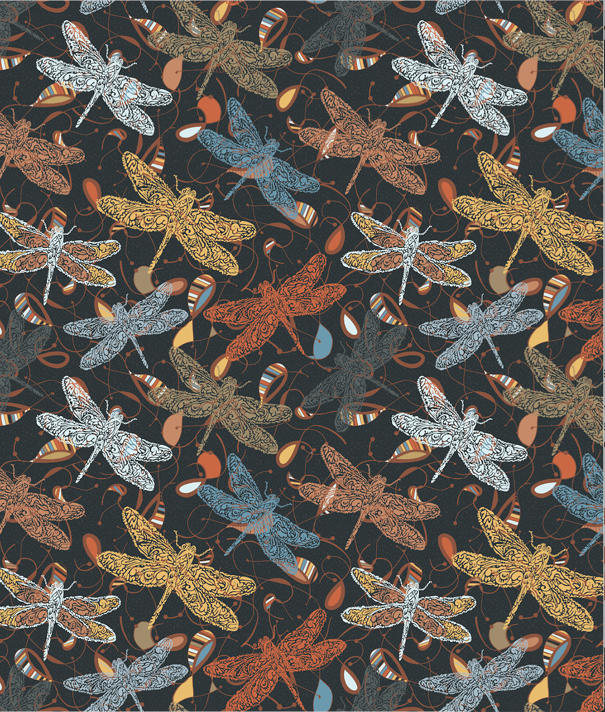 Repeat Pattern design colors dragonfly