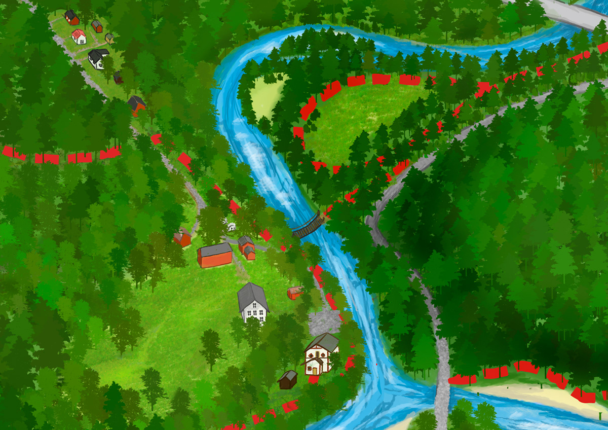 map 3D storjord Ida Kolden  Tree  forest mountain river buildings