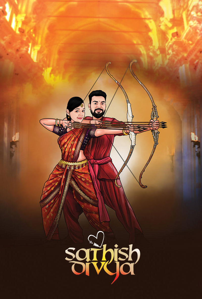 Bahubali movie poster theme caricaure on Behance