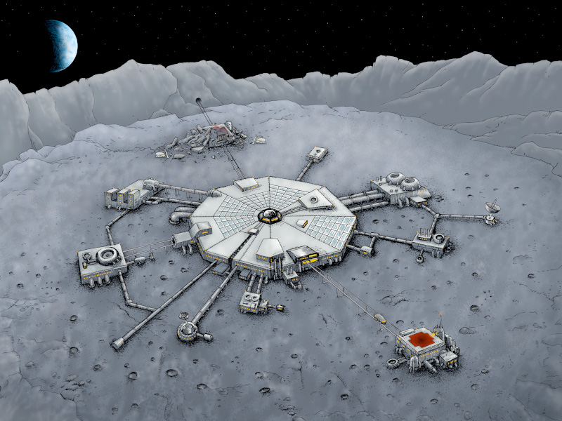 moon base Space  science-fiction comics zimzonowicz drunken star studio robot astronauts game