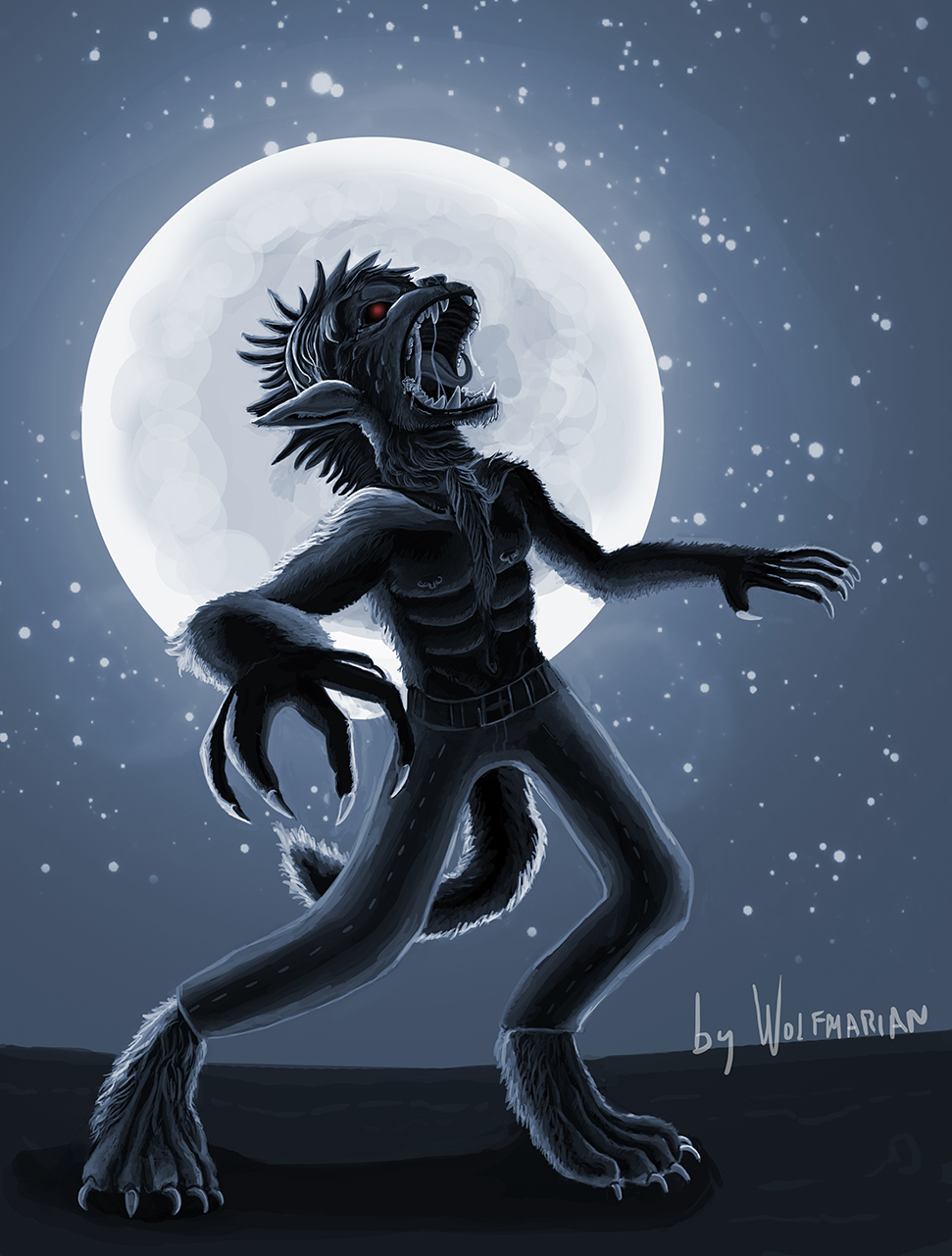 2D fanart gorillaz monster night roaring Scary Werewolf