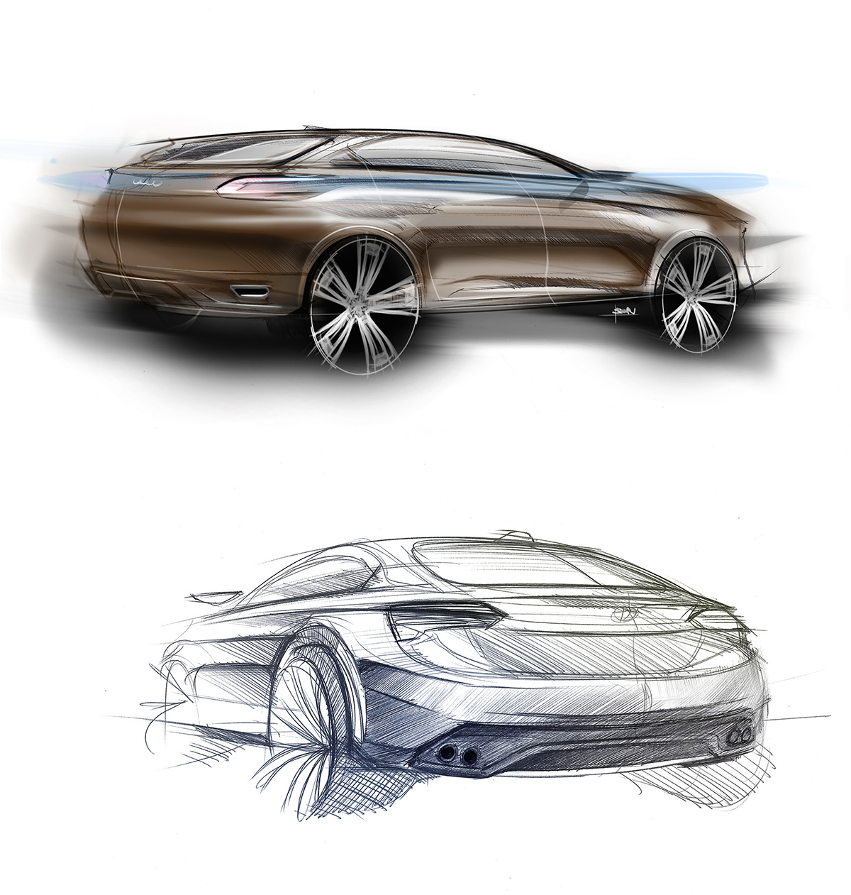 sketch car car sketch wacom ballpoint pen Moleskin bic crystal sketching Digital sketching copic marker