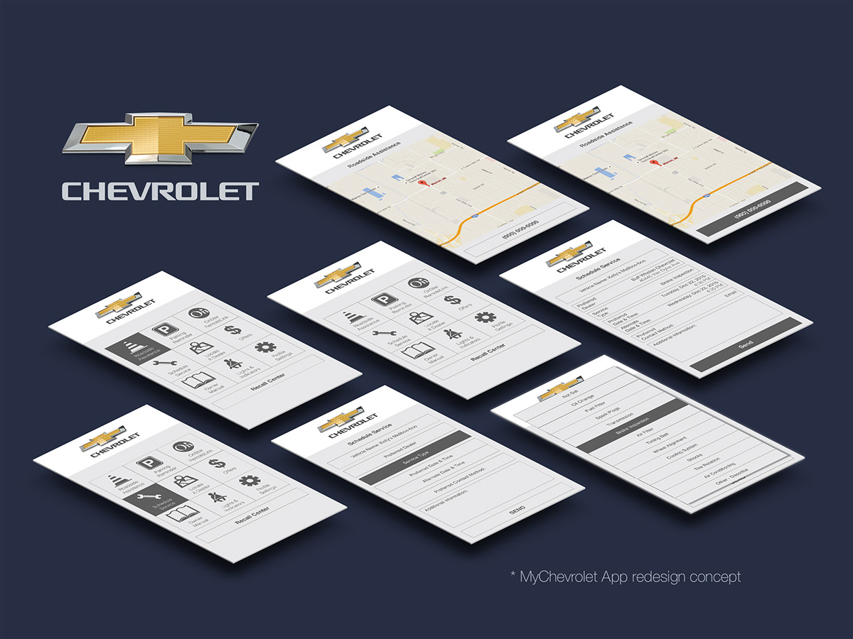 CHEVY chevrolet app design mychevrolet app icons drop down menus samsung galaxy android wireframes concept Mobile app