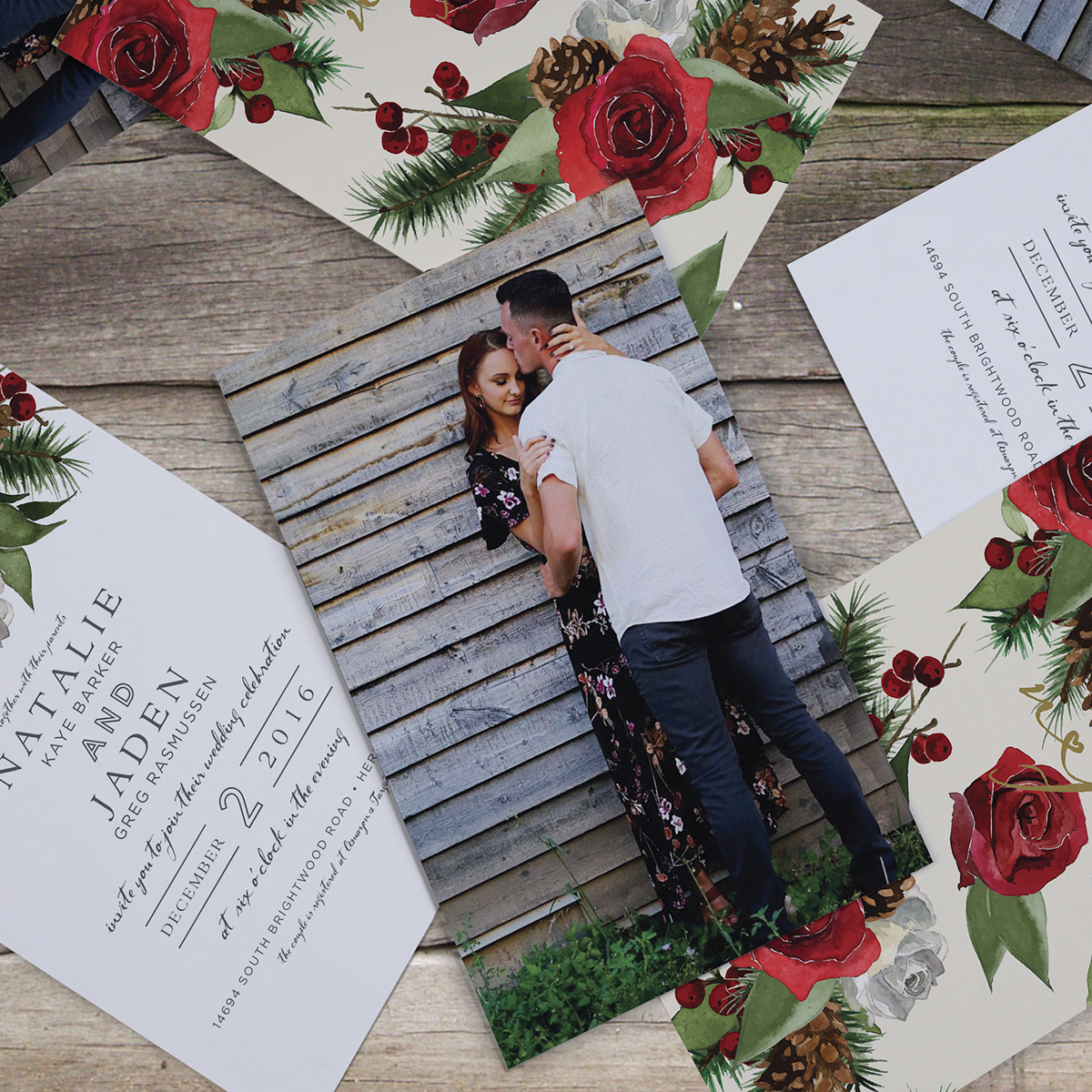 wedding invites invitations Roses greenery watercolor ILLUSTRATION  gold pine rustic