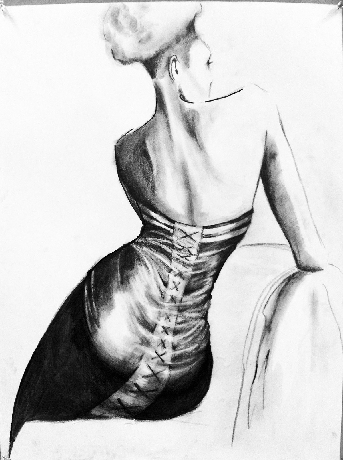 fashion illustration charcoal figure watercolor ink pastel Marker acessories women