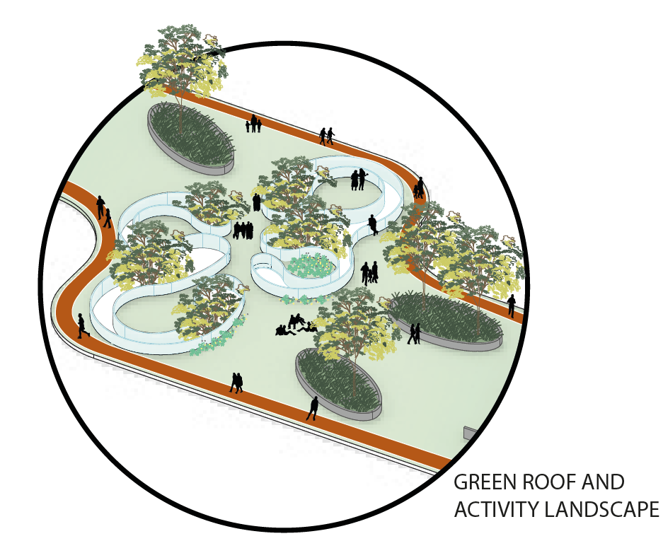 Architectural diagram for green roof and activity landscape
