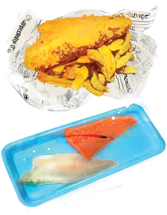 Food  fish chips Seaside england foody taste smell sea sea side Cod food illustration Illustartions Illustrator artwork