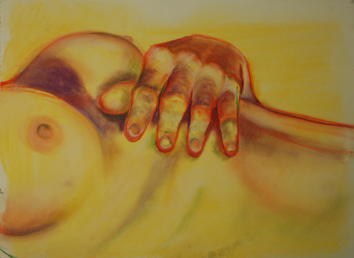 nude body art yellow hand