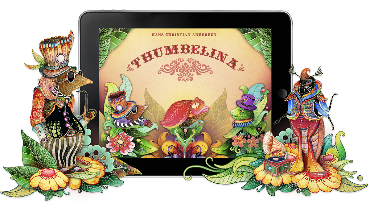 digital book iPad iPad App interactive Children's Books kids book Thumbelina illustration book app icons fairy tale