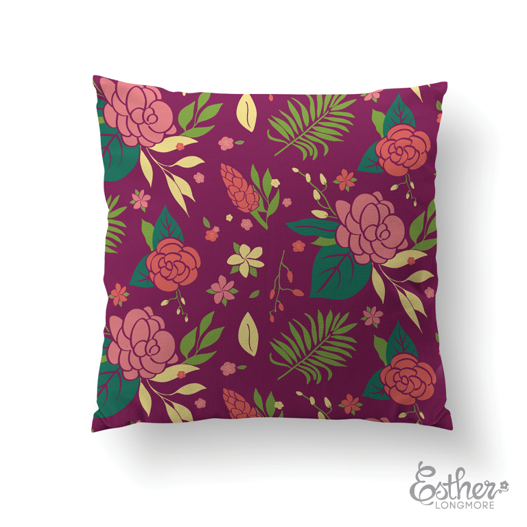 Tropical floral pillow Stationery greetingcard surfacepatterndesign