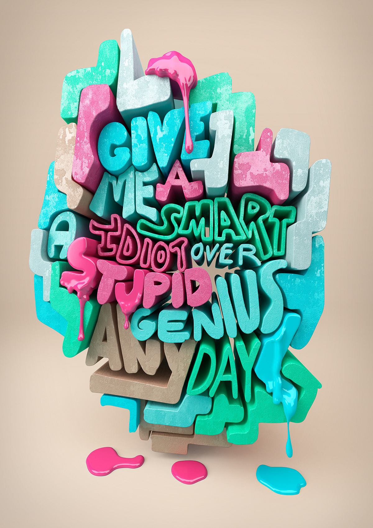 Colourful  CGI 3D lettering 3D typography quotations