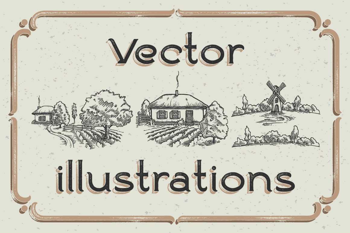 vintage ranch countryside texture Typeface layered illustrations graphic hand drawn font