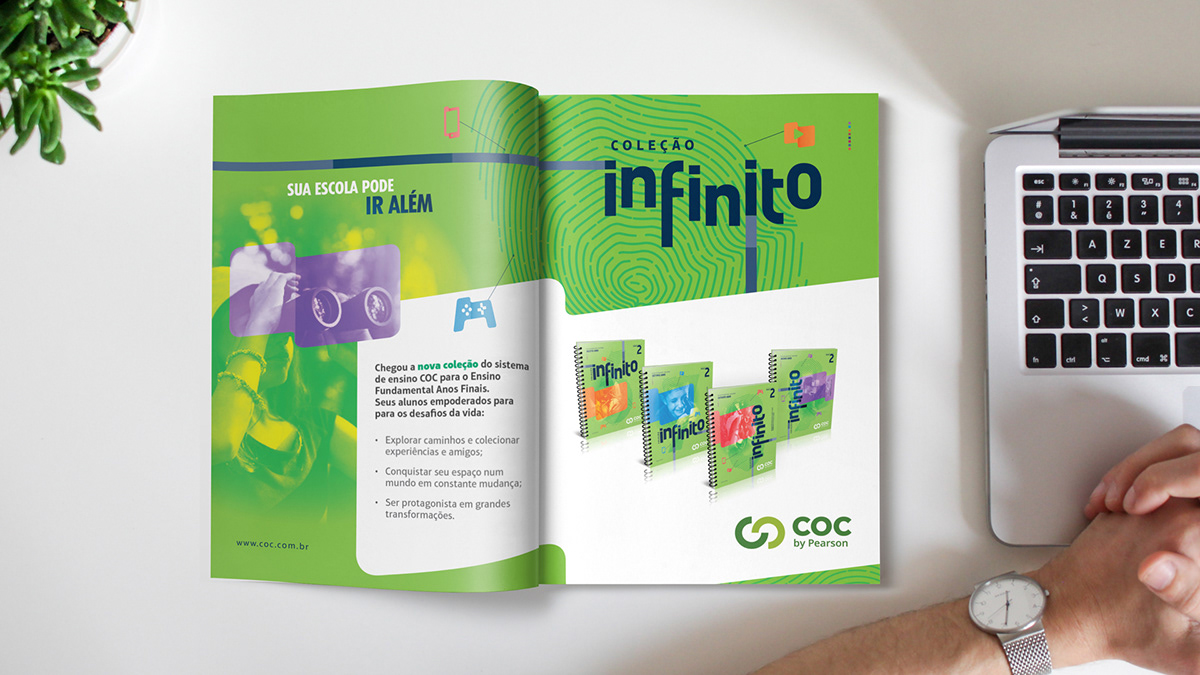 Coleção Infinito marca design editorial didáticos COC Pearson LIVROS identidade visual Apis Design