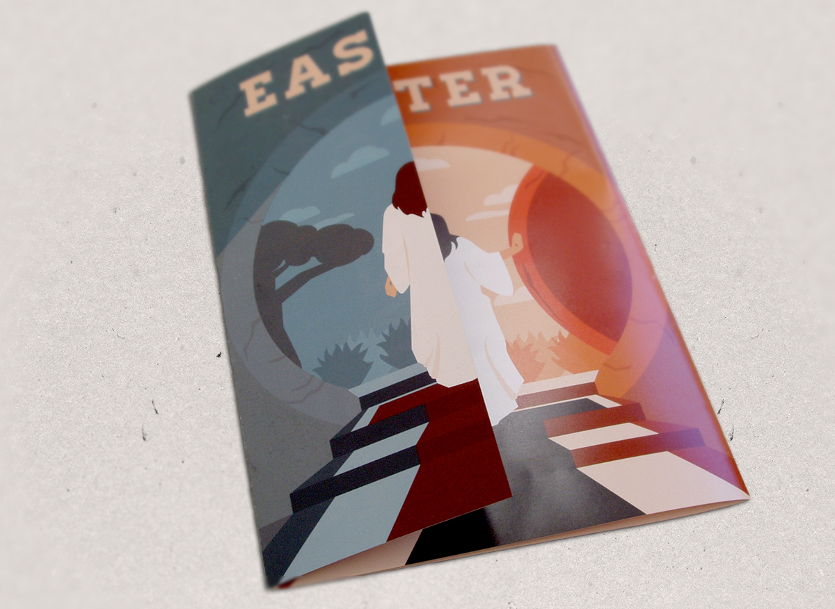 iconic vector Easter church jesus resurrection postcard brochure mailer flyer Christian advertisement flier