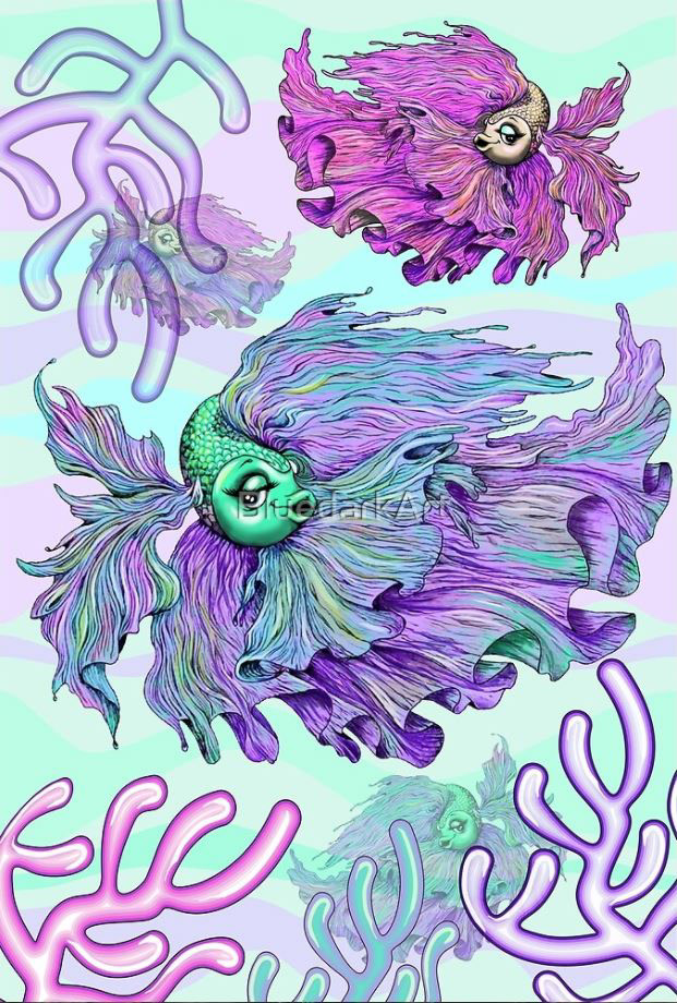Angel Fish Fantasy Pattern - Original Hand drawing / Art by BluedarkArt TheChameleonArt 