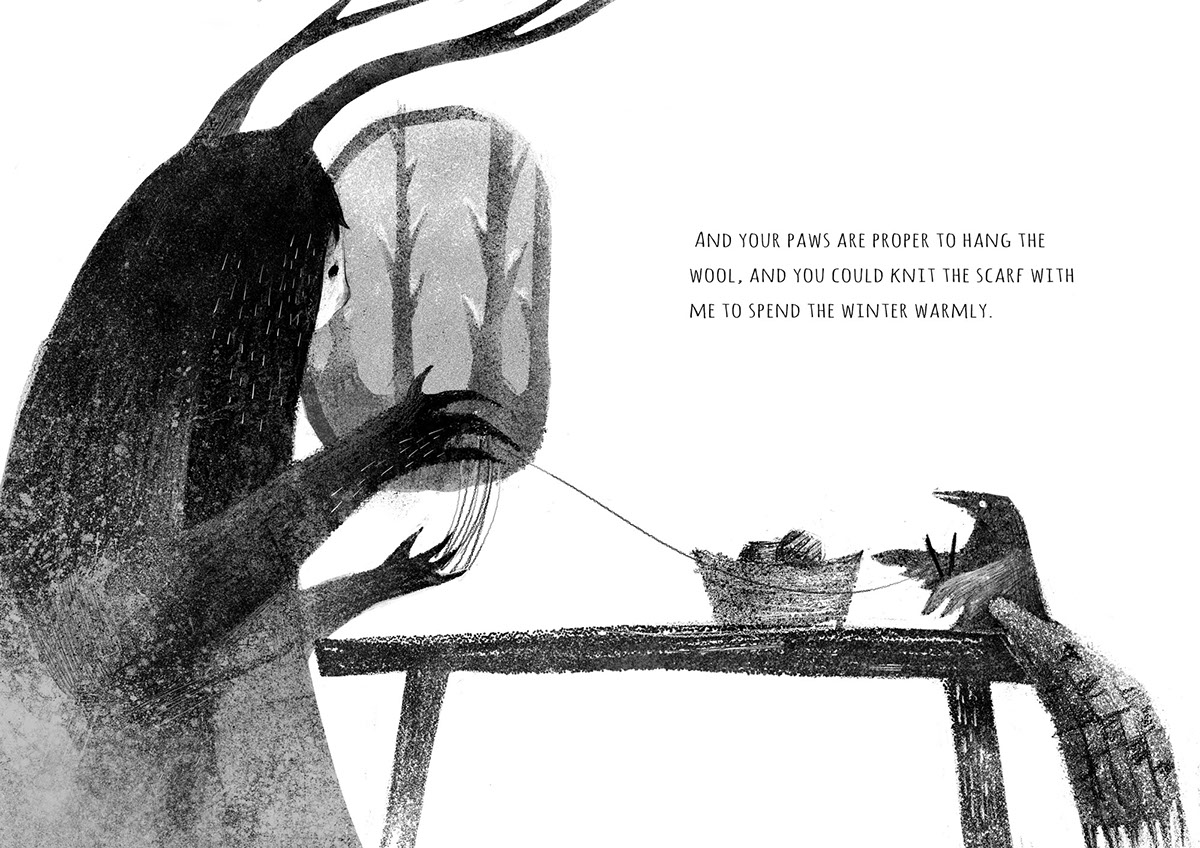 comic Picture book monster lonely black and white art
