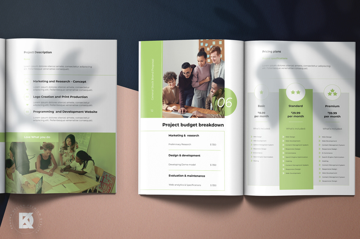 brochure green InDesign infographic Kahuna pitch print Project Proposal template