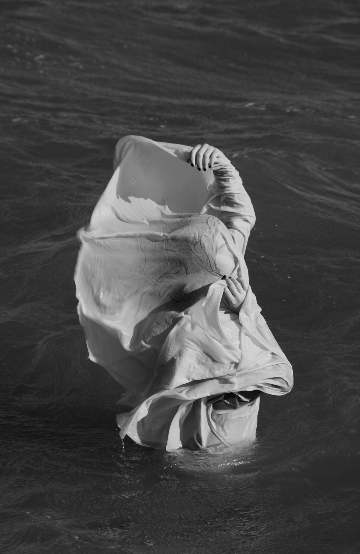 SILK sea Ocean water Salt scarf girl wet wet silk wet material fabric material blue b&w black and white