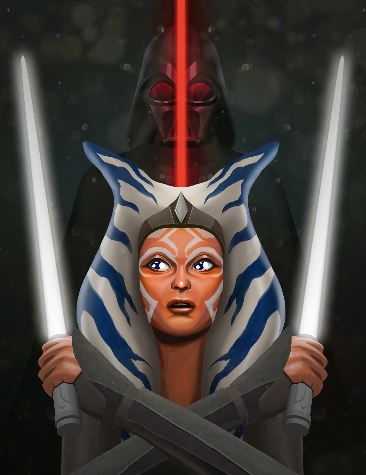 Adobe Portfolio star wars darth vader Ahsoka Tano lightsaber duel Scifi science fiction