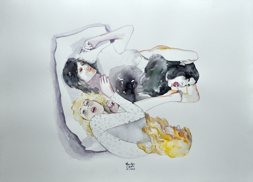 Monika Sigeti watercolour watercolor woman selfportrait hidden conflicts