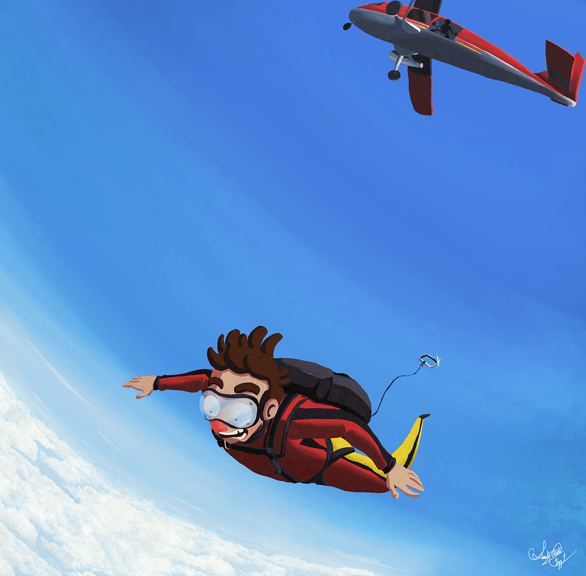 artwork cartoon Character concept art Digital Art  ILLUSTRATION  jumping scared sky diving