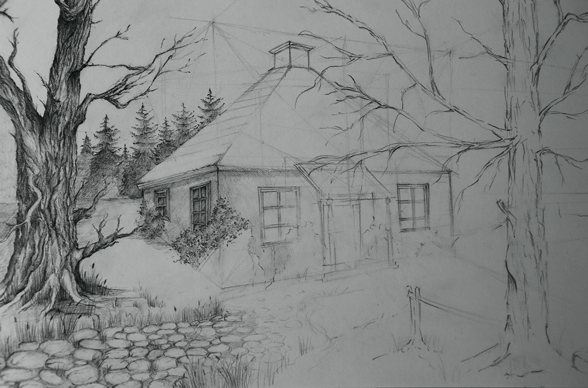 Residence Drawing  pencil trees Nature mocup photoshop