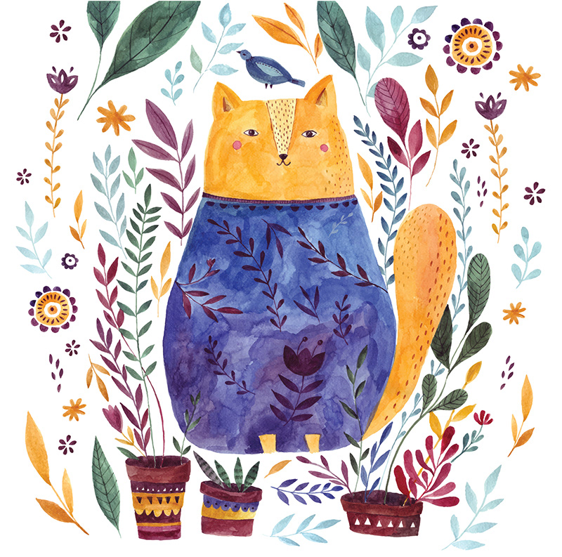 watercolor painting   art work Cat animal poster Poster Design molesko studio floral hand drawing