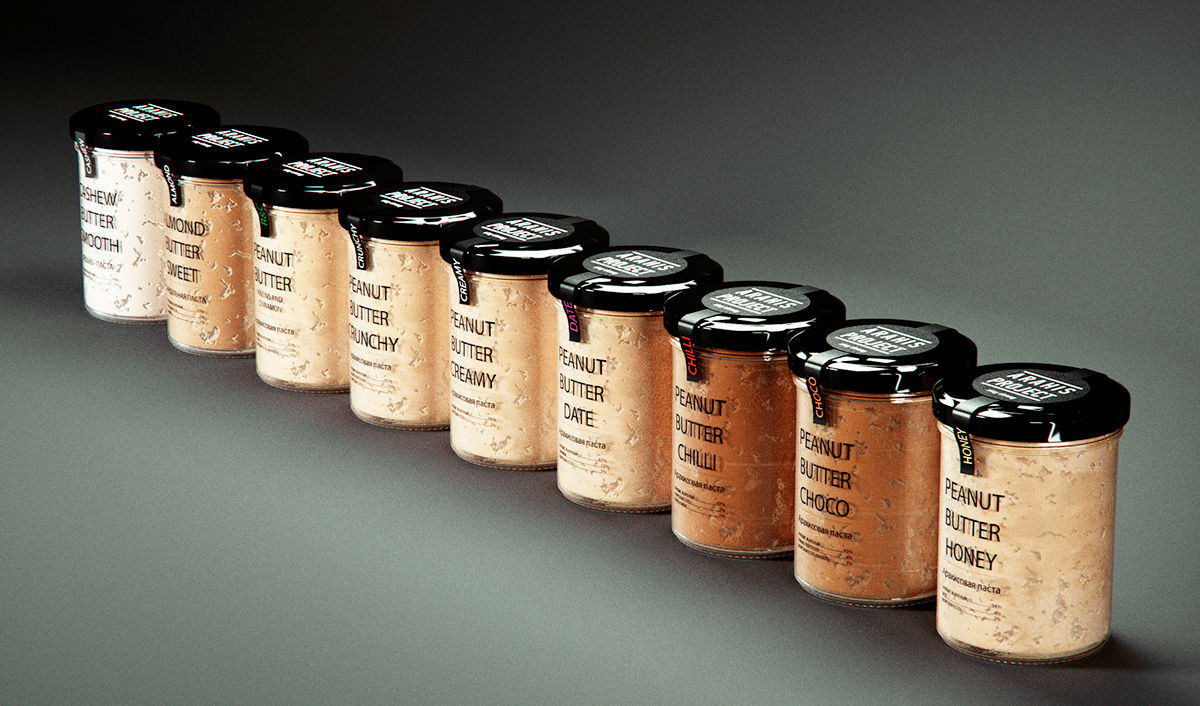 3D visualization product rebranding corona render  3ds max honey peanut butter