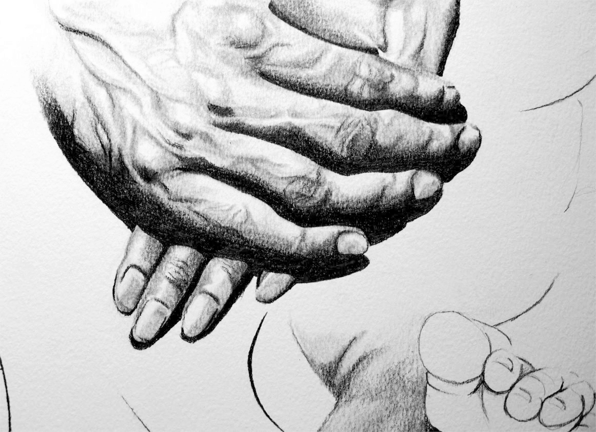 hand feet light contrast graphite pencil study