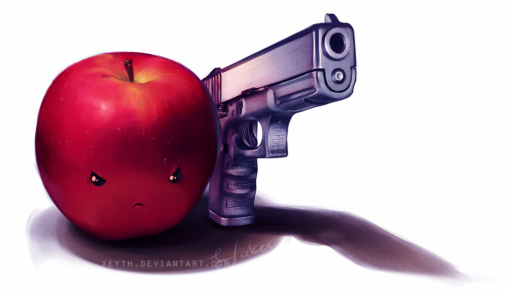 Homicidal apple digital Gun Realism funny cute