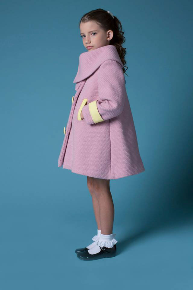 Childrenswear children coat 1960s pink yellow wool leather dog print boston terrior nostalgia modern SCAD