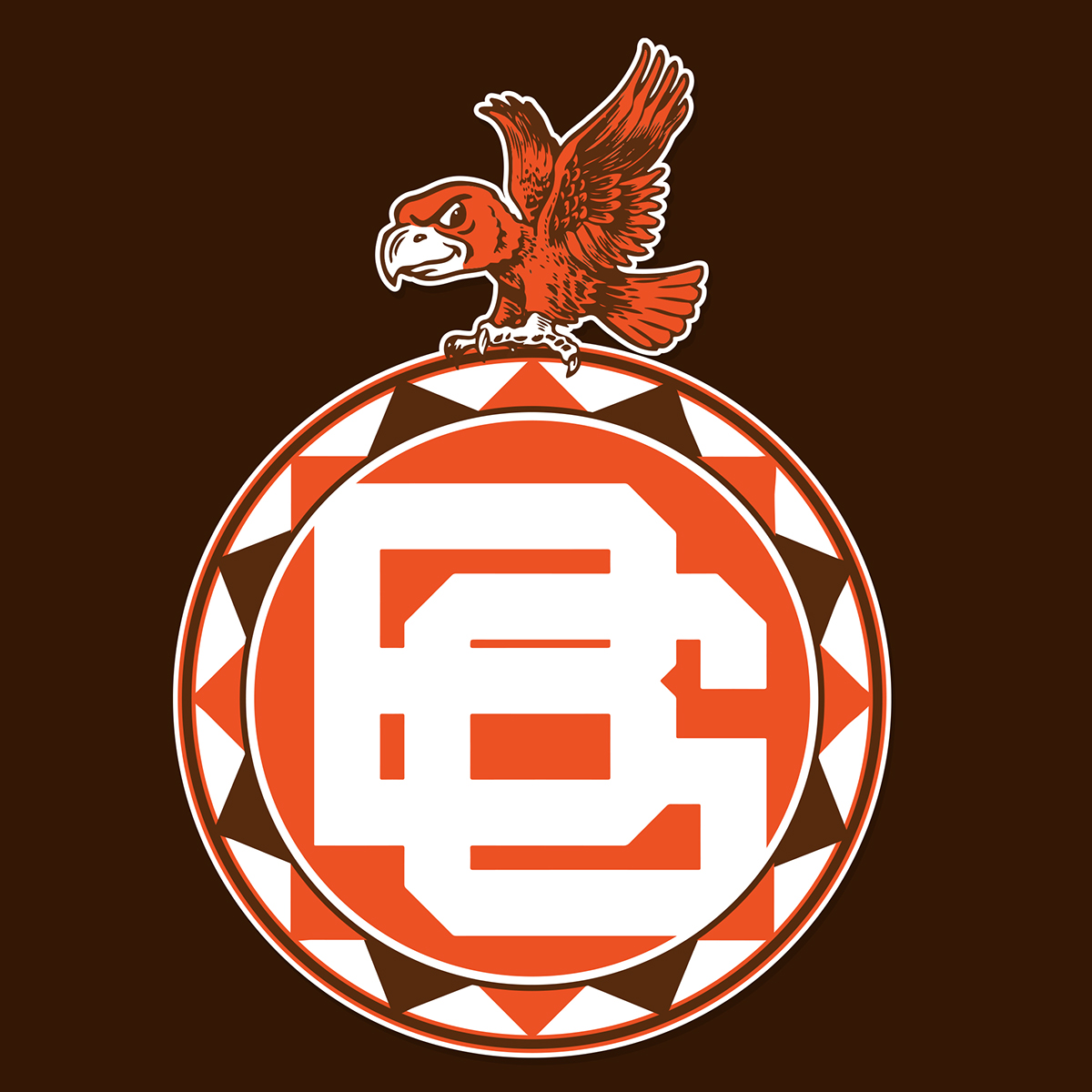 orange brown falcon Bowling green state University soccer badge crest bird