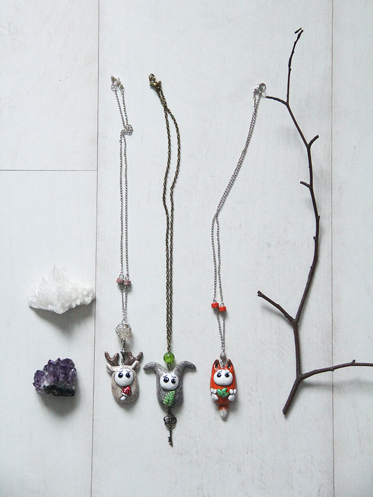forest Spirits creatures pendants necklaces supersculpey polymerclay   fairytale