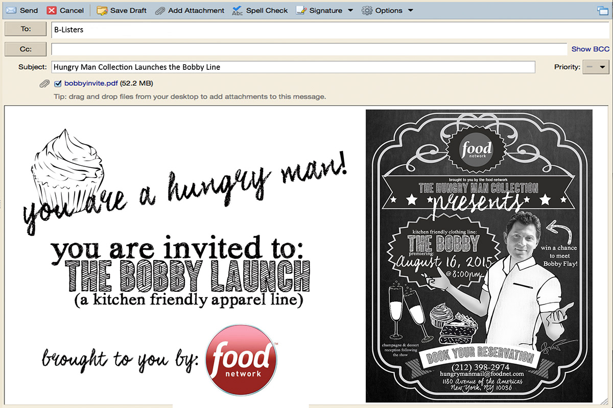 Hungry Man Collection food network Invitation Adobe Photoshop creative invitation SCAD Bobby Flay Fashion