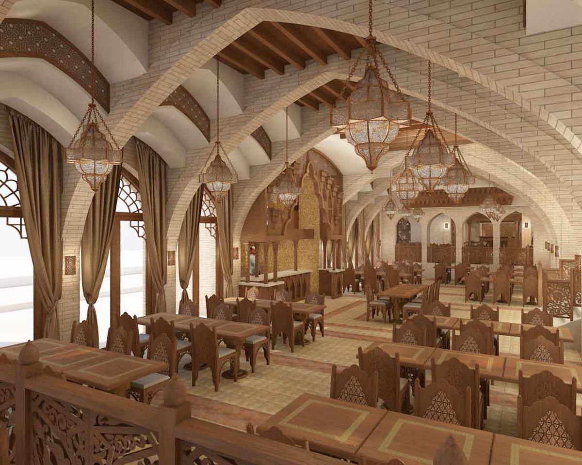 restaurant iraqi restaurant abbasid Architectural style Traditional Arabic Restaurant historical Iraqi Architectur mix of architectural style abbasid arches adopting old style old&new styles